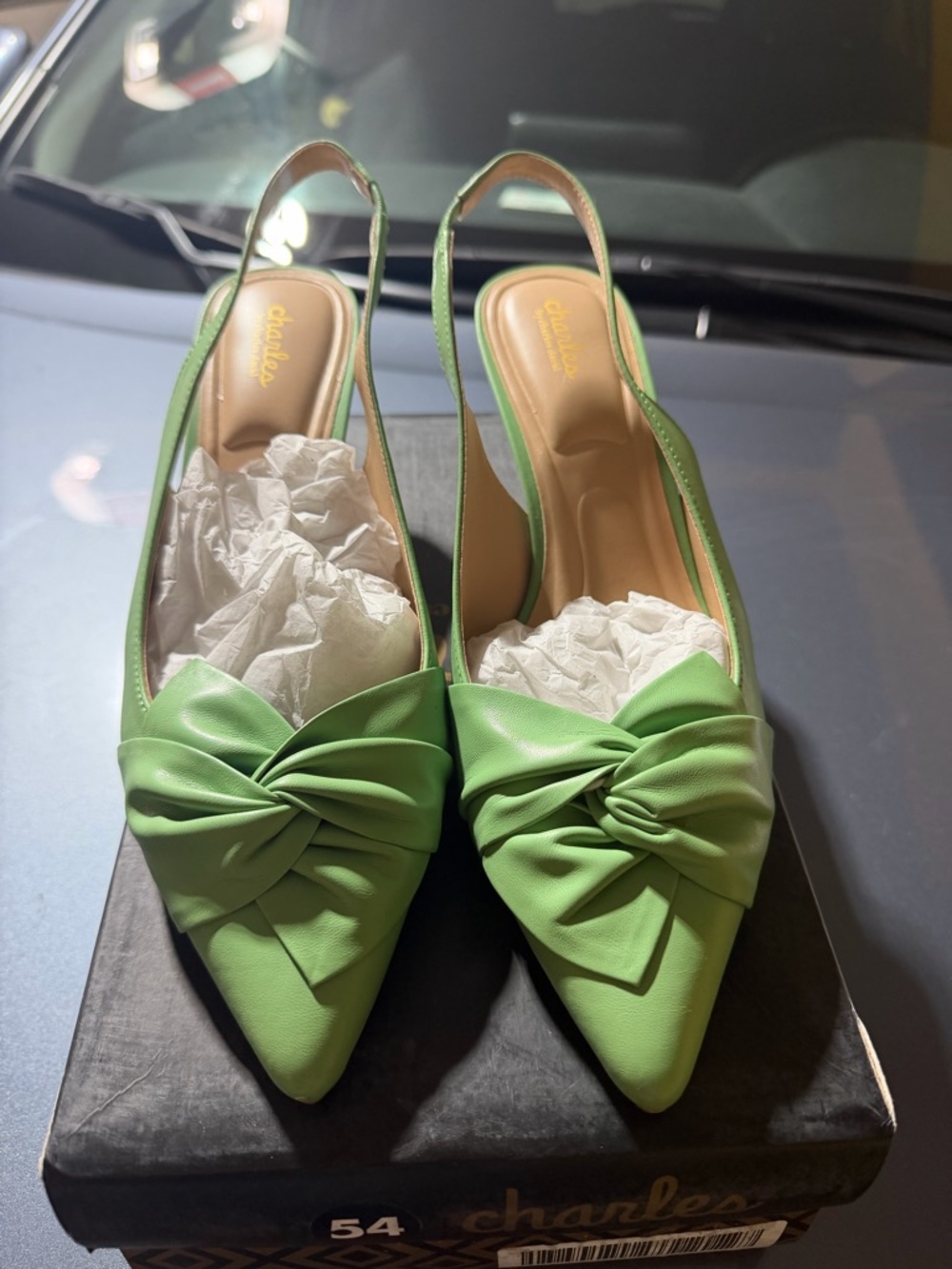 “New” Charles David AVRIL Green Knot-Front Slingback Pointed Heels size10